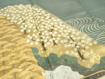 平和屋着物●訪問着　作家物　遠山重ね花文　金彩　金通し地　正絹　逸品　AABI7963ck