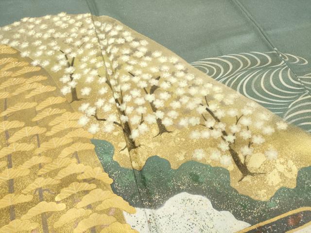 平和屋着物●訪問着　作家物　遠山重ね花文　金彩　金通し地　正絹　逸品　AABI7963ck