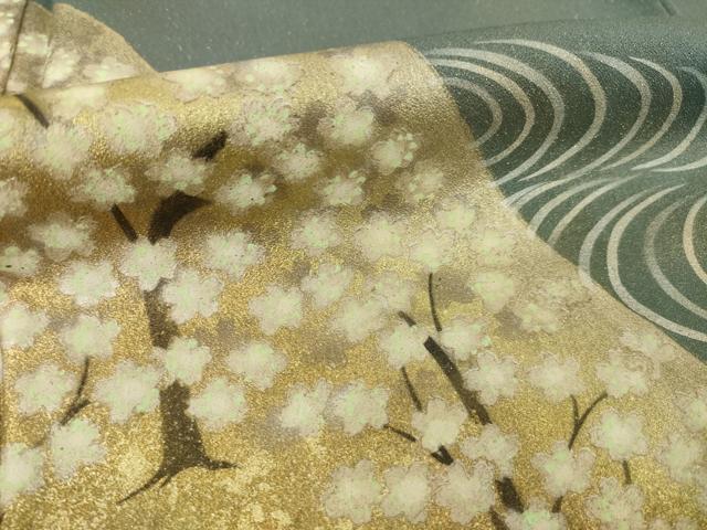 平和屋着物●訪問着　作家物　遠山重ね花文　金彩　金通し地　正絹　逸品　AABI7963ck