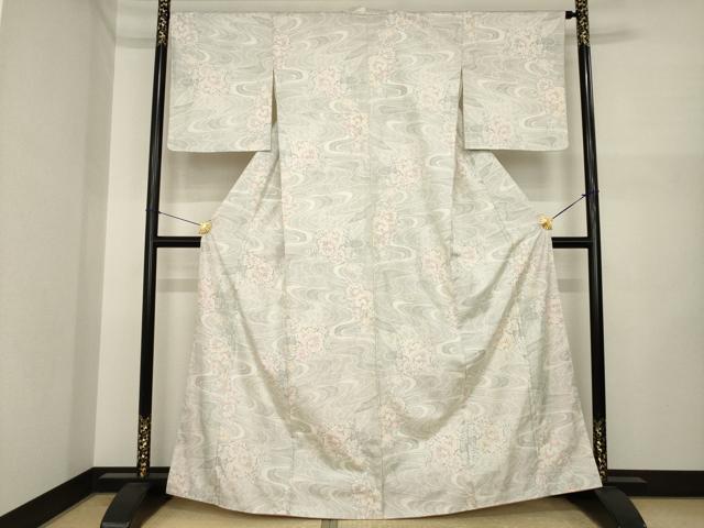 平和屋着物●本場大島紬　白大島　カタス　流水花文　正絹　逸品　AABI7964ck