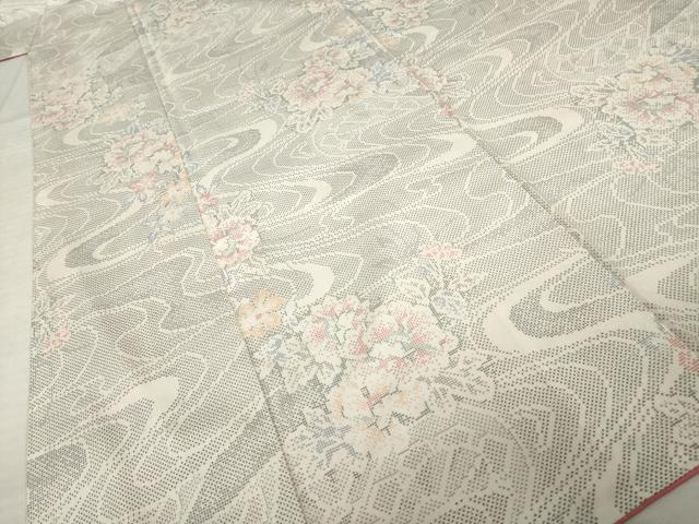 平和屋着物●本場大島紬　白大島　カタス　流水花文　正絹　逸品　AABI7964ck