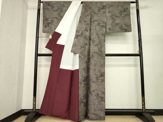 平和屋着物●本場大島紬　カタス9マルキ　風景文　正絹　逸品　AABI7966ck