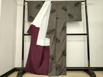 平和屋着物●本場大島紬　カタス7マルキ　花丸文　正絹　逸品　AABI7967ck