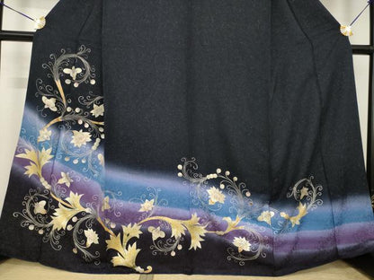 平和屋着物●訪問着　花唐草文　暈し染め　金彩　銀通し地　正絹　逸品　AABI7970ck