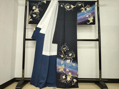 平和屋着物●訪問着　花唐草文　暈し染め　金彩　銀通し地　正絹　逸品　AABI7970ck