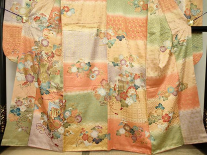 平和屋着物●豪華振袖　若紫　駒刺繍　御所車花文　金彩　正絹　逸品　AABI7976ck