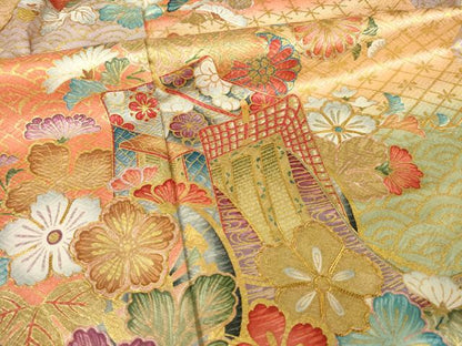 平和屋着物●豪華振袖　若紫　駒刺繍　御所車花文　金彩　正絹　逸品　AABI7976ck
