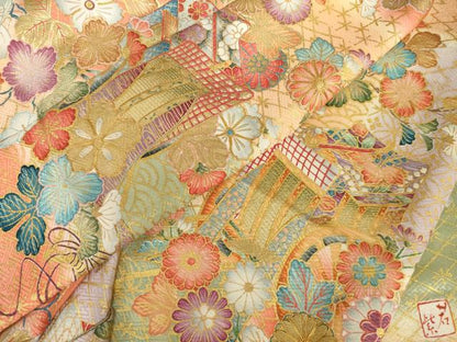 平和屋着物●豪華振袖　若紫　駒刺繍　御所車花文　金彩　正絹　逸品　AABI7976ck