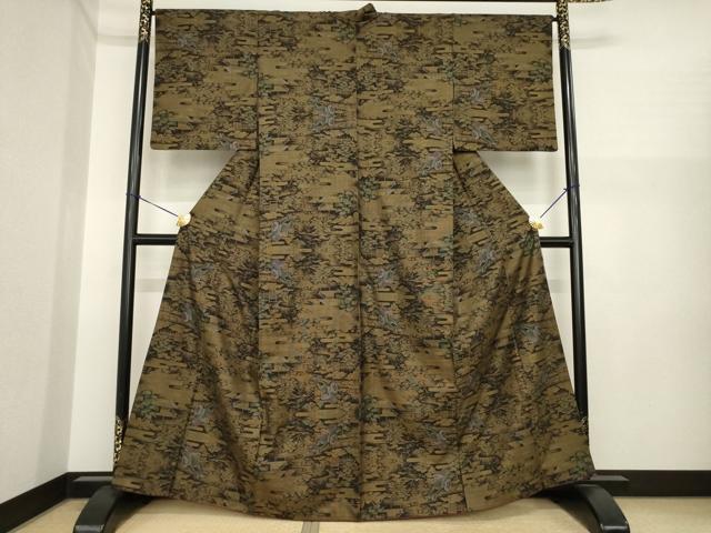 平和屋着物●本場大島紬　カタス9マルキ　エ霞御所車花文　正絹　逸品　AABI7981ck