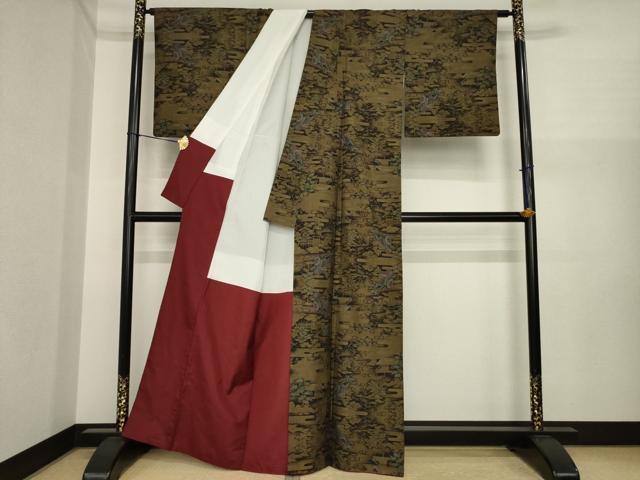 平和屋着物●本場大島紬　カタス9マルキ　エ霞御所車花文　正絹　逸品　AABI7981ck