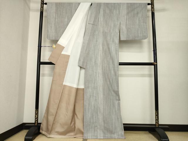 平和屋着物●ぜんまい紬　間道　正絹　逸品　AABI7985ck