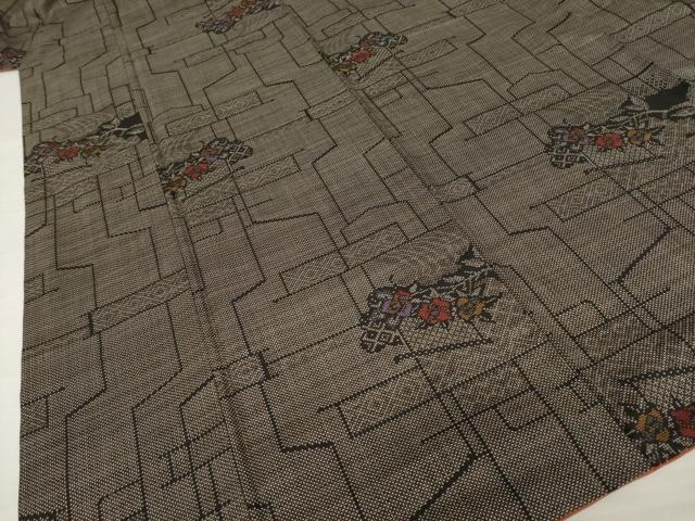 平和屋着物●本場大島紬　一元7マルキ　几帳花文　正絹　逸品　AABI7988ck