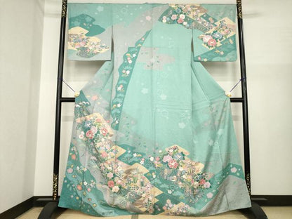 平和屋着物●訪問着　松皮菱鴛鴦花文　正絹　逸品　AABI7991ck