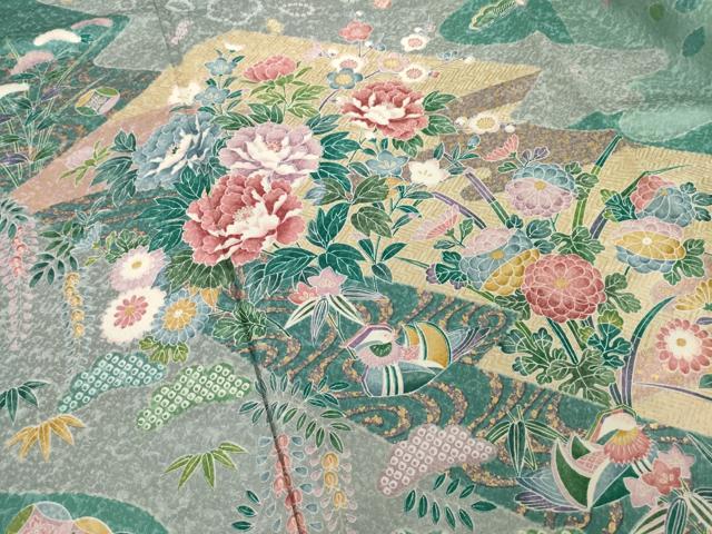 平和屋着物●訪問着　松皮菱鴛鴦花文　正絹　逸品　AABI7991ck