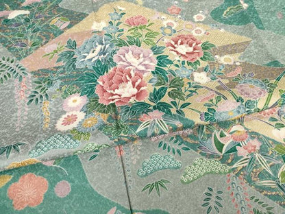 平和屋着物●訪問着　松皮菱鴛鴦花文　正絹　逸品　AABI7991ck