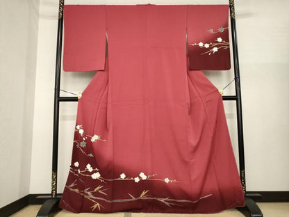 平和屋着物●染色の魔術師　染乃座・大久保玄才　そめのざ玄才　訪問着　枝花文　暈し染め　金彩　正絹　逸品　AABI7993ck