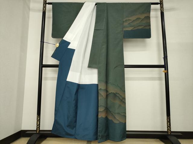平和屋着物●本場縞大島紬　訪問着　遠山重ね文　正絹　逸品　未使用　AABI7994ck