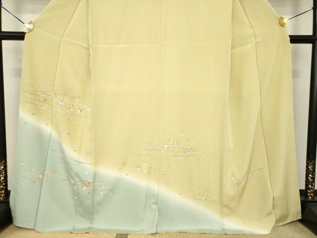 平和屋着物●訪問着　駒刺繍　雪輪花文　暈し染め　金彩　正絹　逸品　未使用　AABI7996ck