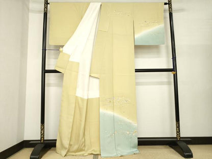 平和屋着物●訪問着　駒刺繍　雪輪花文　暈し染め　金彩　正絹　逸品　未使用　AABI7996ck
