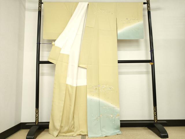 平和屋着物●訪問着　駒刺繍　雪輪花文　暈し染め　金彩　正絹　逸品　未使用　AABI7996ck