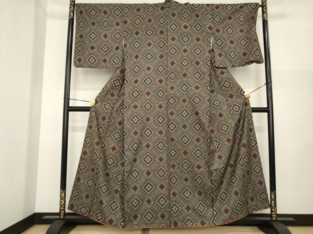 平和屋着物●本場大島紬　龍郷絣　花菱文　正絹　逸品　AABI7998ck
