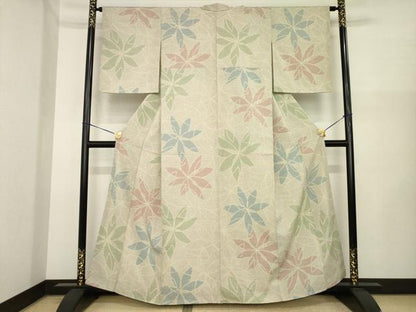 平和屋着物●本塩沢　花尽くし　正絹　逸品　AABI7999ck