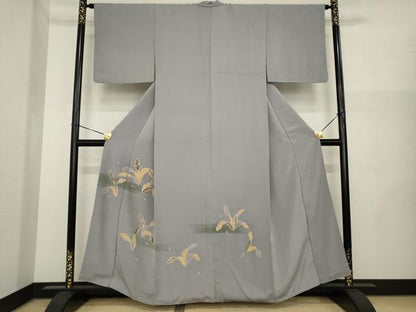 平和屋着物●訪問着　駒刺繍　草葉文　金彩　正絹　逸品　AABI8000ck