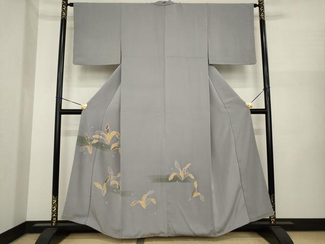 平和屋着物●訪問着　駒刺繍　草葉文　金彩　正絹　逸品　AABI8000ck