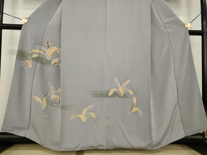 平和屋着物●訪問着　駒刺繍　草葉文　金彩　正絹　逸品　AABI8000ck
