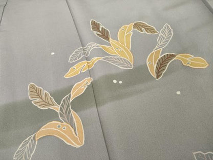 平和屋着物●訪問着　駒刺繍　草葉文　金彩　正絹　逸品　AABI8000ck