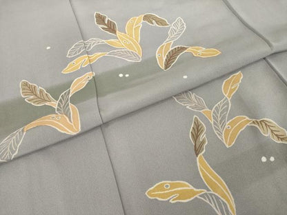 平和屋着物●訪問着　駒刺繍　草葉文　金彩　正絹　逸品　AABI8000ck