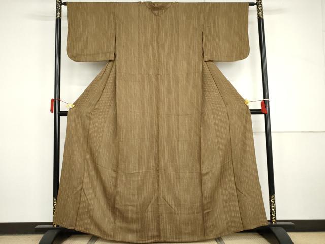 平和屋着物▽上質な小紋　単衣　変わり縞　正絹　逸品　AABI8001cs