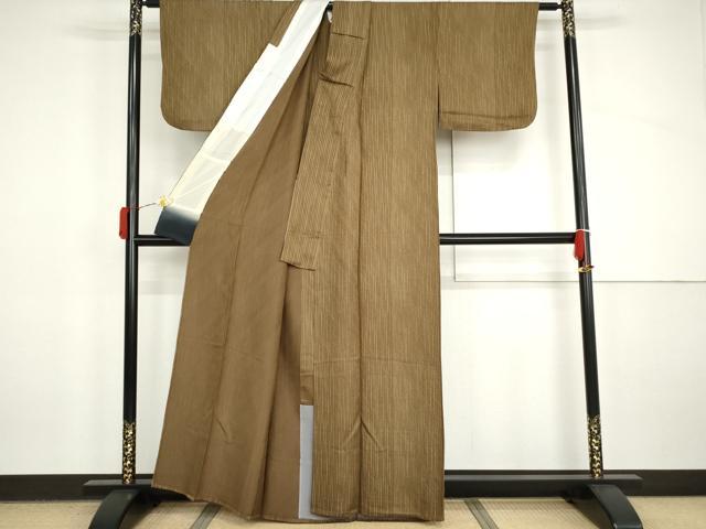 平和屋着物▽上質な小紋　単衣　変わり縞　正絹　逸品　AABI8001cs