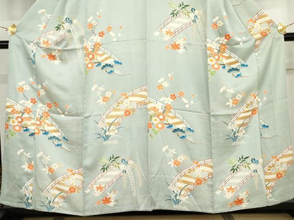 平和屋着物▽訪問着　単衣　渡り橋松竹梅文　金彩　正絹　逸品　AABI8002cs
