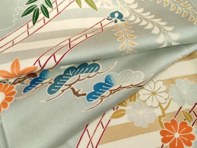 平和屋着物▽訪問着　単衣　渡り橋松竹梅文　金彩　正絹　逸品　AABI8002cs