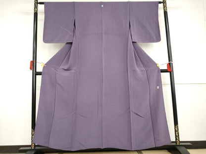 平和屋着物▽上質な色無地　単衣　作家物　江戸紫色　鬼しぼ縮緬　正絹　逸品　AABI8004cs