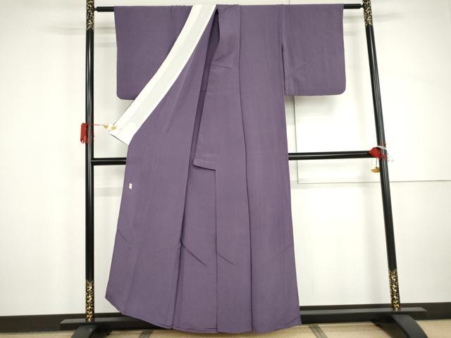 平和屋着物▽上質な色無地　単衣　作家物　江戸紫色　鬼しぼ縮緬　正絹　逸品　AABI8004cs