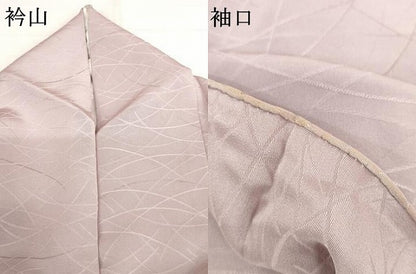 平和屋着物▽上質な色無地　単衣　芝地紋　薄葡萄色　正絹　逸品　AABI8005cs