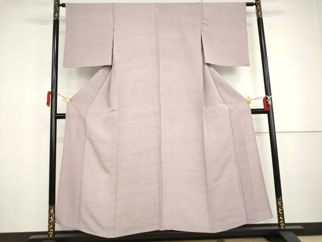 平和屋着物▽上質な色無地　単衣　芝地紋　薄葡萄色　正絹　逸品　AABI8005cs