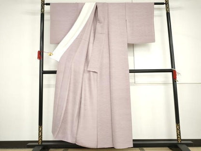 平和屋着物▽上質な色無地　単衣　芝地紋　薄葡萄色　正絹　逸品　AABI8005cs