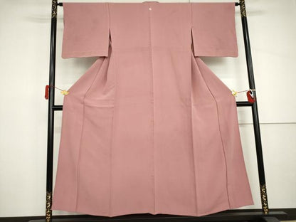 平和屋着物▽上質な色無地　単衣　紅梅色　正絹　逸品　AABI8008cs