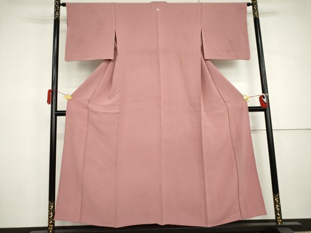 平和屋着物▽上質な色無地　単衣　紅梅色　正絹　逸品　AABI8008cs