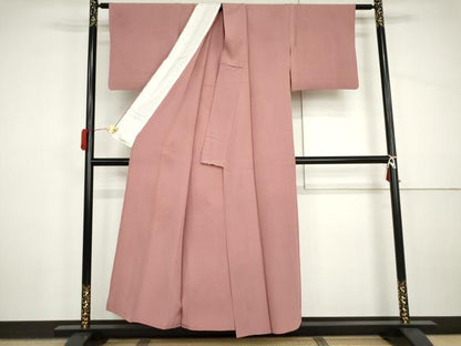 平和屋着物▽上質な色無地　単衣　紅梅色　正絹　逸品　AABI8008cs