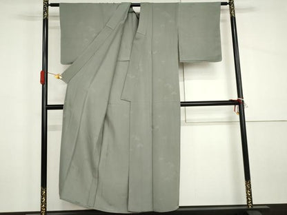 平和屋着物▽上質な色無地　単衣　松地紋　利休鼠色　正絹　逸品　未使用　AABI8009cs