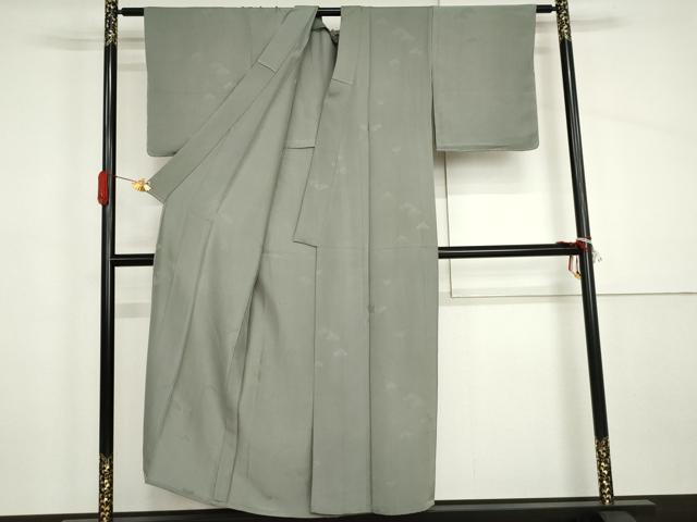 平和屋着物▽上質な色無地　単衣　松地紋　利休鼠色　正絹　逸品　未使用　AABI8009cs