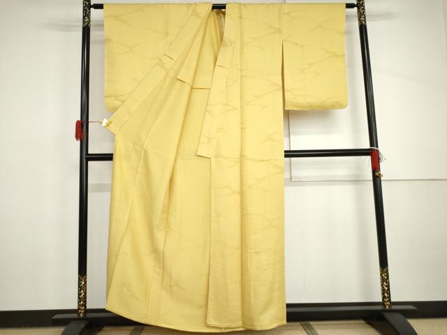 平和屋着物▽上質な色無地　単衣　流水地紋　淡黄色　正絹　逸品　未使用　AABI8013cs