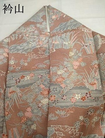 平和屋着物▽上質な小紋　単衣　雲取り草花文　鬼しぼ縮緬　正絹　逸品　AABI8014cs
