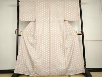 平和屋着物▽上質な小紋　単衣　麻の葉文様　正絹　逸品　AABI8015cs
