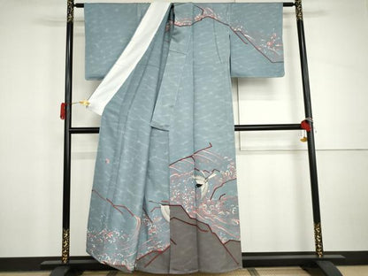 平和屋着物▽由井躬典　訪問着　単衣　立波にふくら雀　暈し染め　正絹　逸品　未使用　AABI8016cs