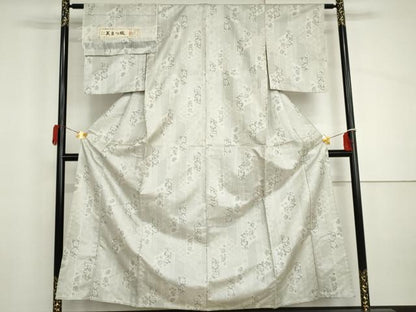 平和屋着物▽上質な紬　単衣　刺子大島　美まつ織　花唐草文　反端付き　正絹　逸品　AABI8017cs